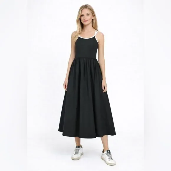 Welaken Dresses | Nwt Welaken Black Midi Dress White Criss Cross Back Casual Chic Minimalist 14Y | Color: Black/White | Size: 14g | Churchchic's